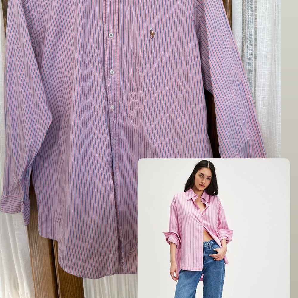 Ralph Lauren Polo Pink and Blue Striped Men's Shirt